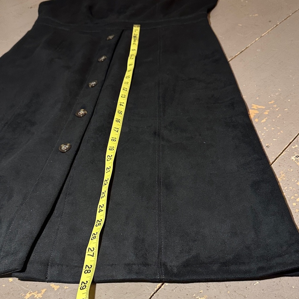 Ann Taylor Black Faux Suede Button-Front A-Line Sleeveless Midi Dress - Picture 6 of 10